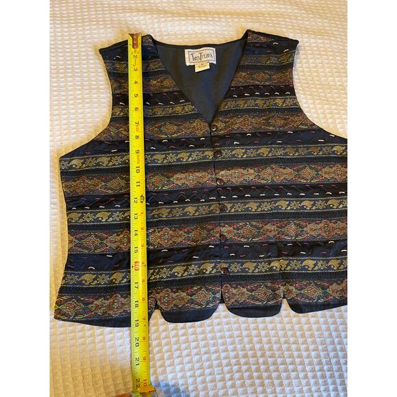 VTG TanTrums Whimsy Goth Striped Embroidered Metallic Button Up Cotton Vest Med - Picture 6 of 10